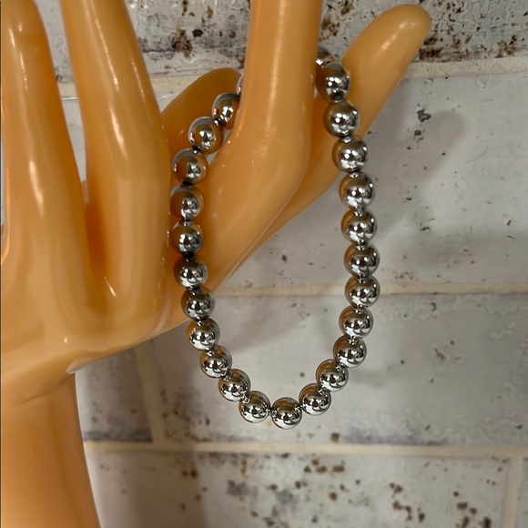 Silver Plated Beaded Bracelet Elastic Slip On - Picture 2 of 5